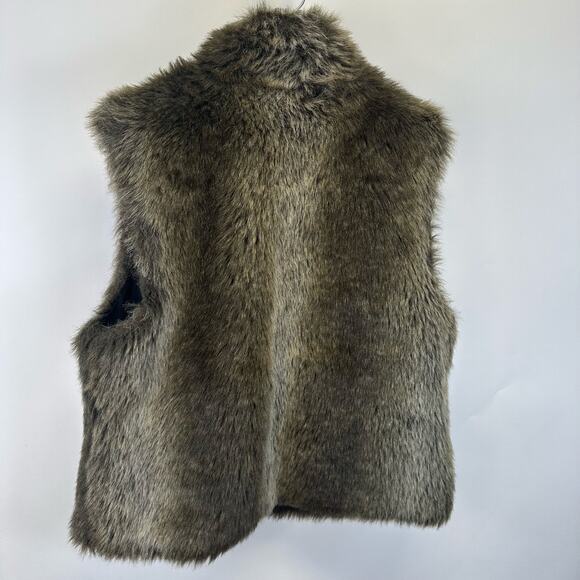 Blassport Faux Fur Brown and Gray Fully Lined Zip Up Vest Womens Large Trendy - Picture 8 of 14